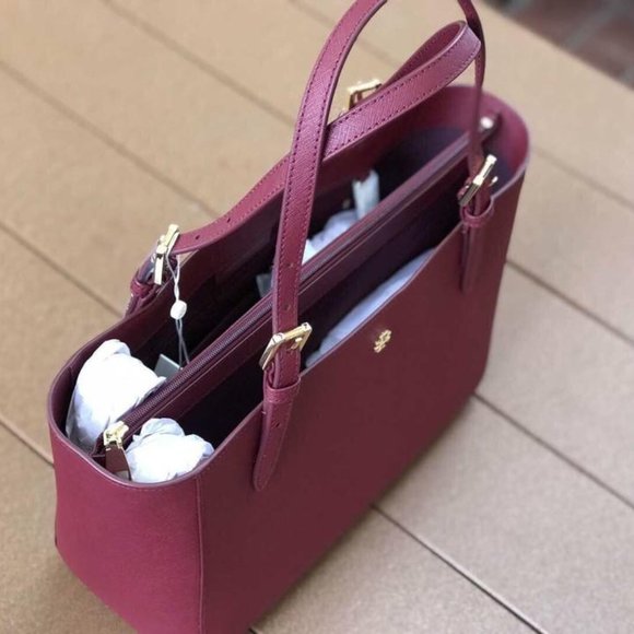 Tory Burch Women's Emerson Saffiano Leather Small Top Zip Tote Handbag 64188 - Picture 6 of 7